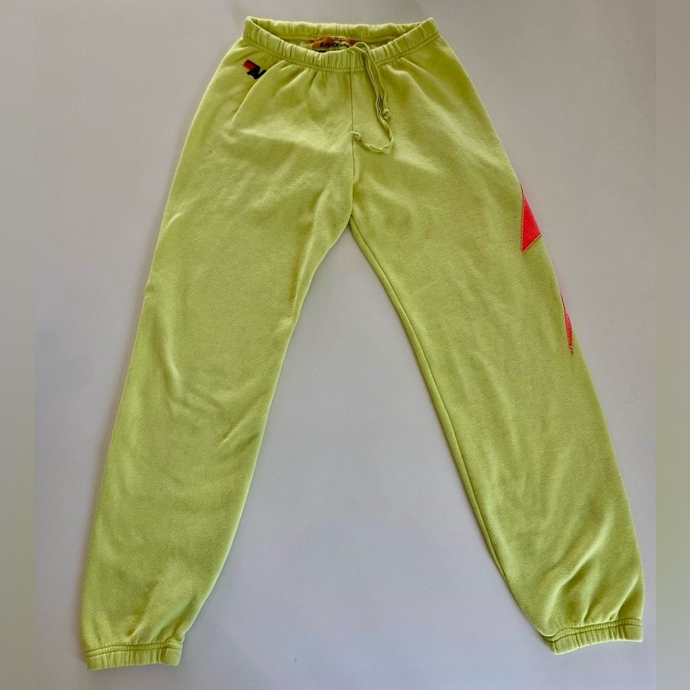 Aviator Nation Lime Green Sweatshirt & Hoodie Set with Pink Lightning Bolt - Picture 11 of 16